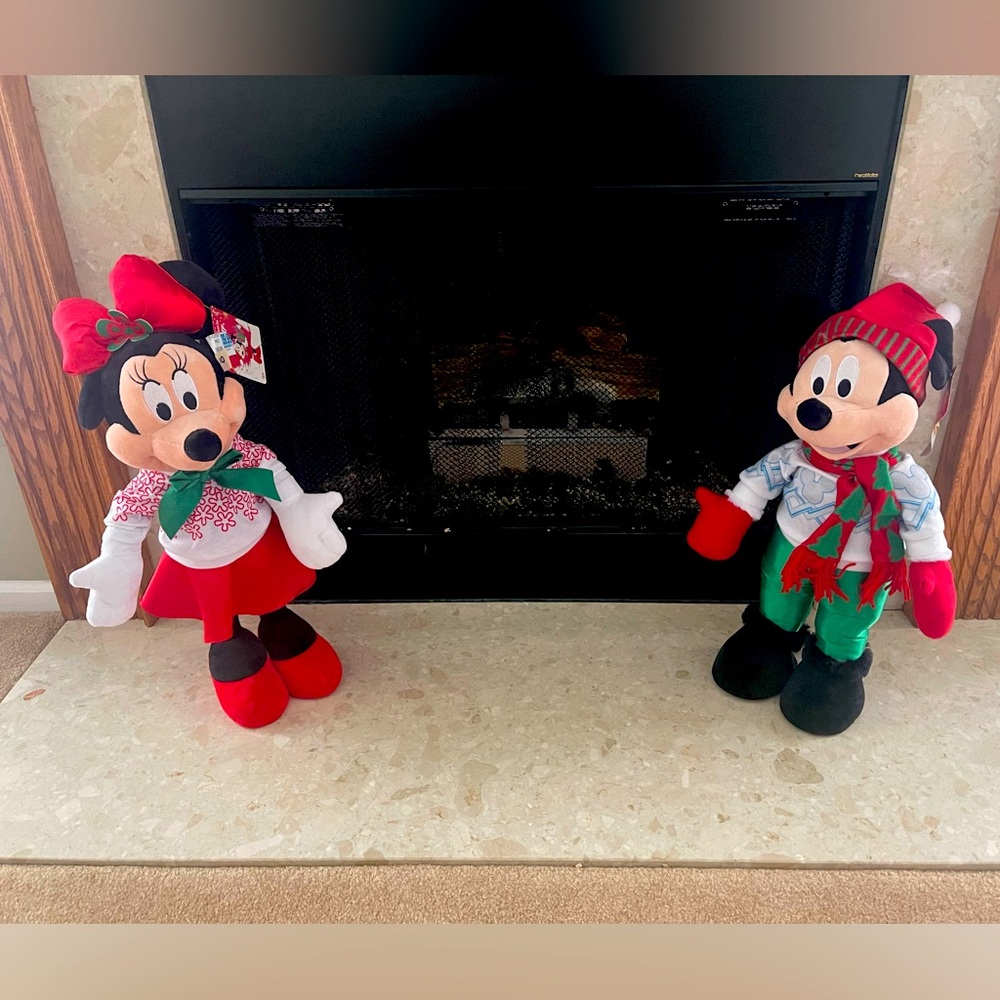 Disney Red and Green Mickey and Minnie Holiday Figures